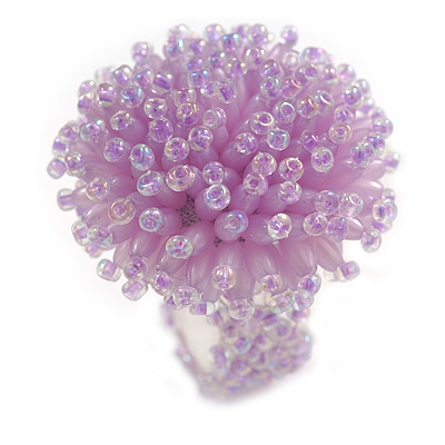 40mm Diameter/ Lavender Acrylic/Glass Bead Daisy Flower Flex Ring - Size M