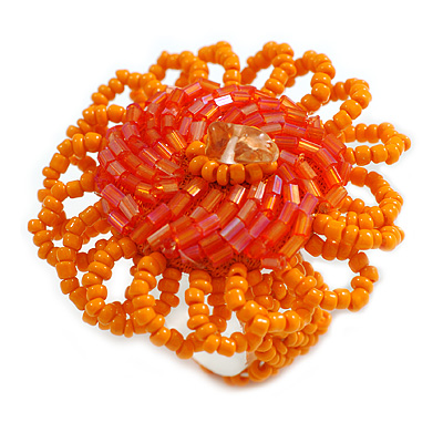 40mm Diameter/Orange Glass Bead Daisy Flower Flex Ring/ Size M