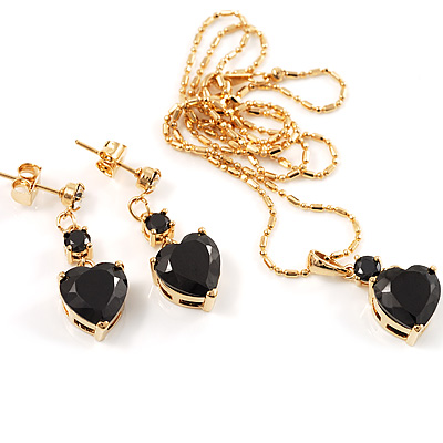 Gold-Tone Cubic Zirconia Heart Cosutme Jewellery Set