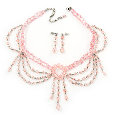 Pale Pink Gothic Costume Choker Necklace And Earring Set