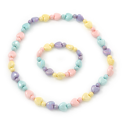 Children's Multicoloured Acrylic Heart Flex Necklace & Flex Bracelet Set