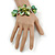 Green Sea Shell, Faux Pearl Bead Floral Cuff Bracelet In Silver Tone - Adjustable - view 2