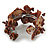 Chestnut Brown Floral Sea Shell & Simulated Pearl Cuff Bracelet (Silver Tone) - Adjustable - view 4