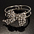 Silver Tone Crystal Bow Hinged Bangle Bracelet