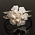 Bridal Imitation Pearl Floral Hinged Bangle Bracelet (Silver Tone) - view 2