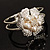Bridal Imitation Pearl Floral Hinged Bangle Bracelet (Silver Tone) - view 6