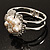 Bridal Imitation Pearl Floral Hinged Bangle Bracelet (Silver Tone) - view 10