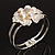 Bridal Imitation Pearl Floral Hinged Bangle Bracelet (Silver Tone) - view 12