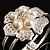 Bridal Imitation Pearl Floral Hinged Bangle Bracelet (Silver Tone) - view 4
