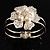 Bridal Imitation Pearl Floral Hinged Bangle Bracelet (Silver Tone) - view 3