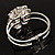 Bridal Imitation Pearl Floral Hinged Bangle Bracelet (Silver Tone) - view 9