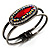 Vintage Red Oval Diamante Hinged Bangle Bracelet (Antique Silver Tone)