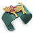Kitty With Crystal Bow Teal Plastic Cuff Bangle - view 2