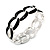 'Oval Link Chain' Black Enamel Hinged Bangle Bracelet (Silver Tone)