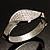 Dazzling Crystal Leaf Hinged Bangle Bracelet (Silver Tone) - view 3