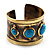 Handmade - Antique Gold Finish Turquoise Stone Wide Ethnic Cuff - Adjustable - view 2