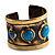 Handmade - Antique Gold Finish Turquoise Stone Wide Ethnic Cuff - Adjustable - view 6