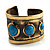 Handmade - Antique Gold Finish Turquoise Stone Wide Ethnic Cuff - Adjustable - view 10