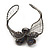 Silver Tone Beaded Flower Wire Flex Cuff Bracelet - 20cm Length - view 4