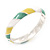Lime/Yellow/White Enamel Twisted Hinged Bangle Bracelet In Rhodium Plated Metal - 19cm Length