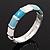 Light Blue/White Enamel Hinged Bangle Bracelet In Rhodium Plated Metal - 18cm Length - view 2
