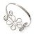 Rhodium Plated Textured 'Flower & Swirls' Diamante Upper Arm Bracelet Armlet - Adjustable - view 3