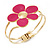 Bright Magenta Enamel 'Daisy' Floral Hinged Bangle Bracelet In Gold Finish - up to 19cm wris