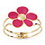 Bright Magenta Enamel 'Daisy' Floral Hinged Bangle Bracelet In Gold Finish - up to 19cm wris - view 2