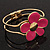 Bright Magenta Enamel 'Daisy' Floral Hinged Bangle Bracelet In Gold Finish - up to 19cm wris - view 7