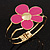 Bright Magenta Enamel 'Daisy' Floral Hinged Bangle Bracelet In Gold Finish - up to 19cm wris - view 5
