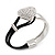 Silver Tone Diamante 'Heart' Leather Cord Bracelet - 17cm Length - view 7