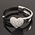 Silver Tone Diamante 'Heart' Leather Cord Bracelet - 17cm Length - view 8