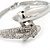 Rhodium Plated Crystal Double Dolphin Bangle Bracelet - up to 17cm Length - view 3
