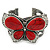 Large Red Ceramic 'Butterfly' Cuff Bracelet In Silver Plating