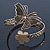 Vintage Inspired Hammered Butterfly & Flower Upper Arm, Armlet Bracelet In Antique Gold Tone - Adjustable - view 7
