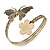 Vintage Inspired Hammered Butterfly & Flower Upper Arm, Armlet Bracelet In Antique Gold Tone - Adjustable - view 6