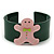 Dark Green, Pink Crystal Acrylic 'Gingerbread Man' Cuff Bracelet - 19cm L