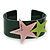 Dark Green Acrylic Cuff Bracelet With Crystal Double Star Motif (Pink, Light Green) - 19cm L