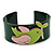 Dark Green, Pink, Salad Green Acrylic, Austrian Crystal Dove Cuff Bracelet - 19cm L