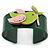 Dark Green, Pink, Salad Green Acrylic, Austrian Crystal Dove Cuff Bracelet - 19cm L - view 2
