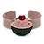 Beige, Light Pink, Dark Green Acrylic, Austrian Crystal Cupcake Cuff Bracelet - 19cm L