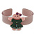 Beige, Pink, Dark Green Crystal Acrylic 'Gingerbread Girl' Cuff Bracelet - 19cm L