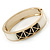 White Enamel, Black Square Pyramid Stud Hinged Bangle Bracelet In Gold Plating - 19cm L - view 7