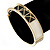 White Enamel, Black Square Pyramid Stud Hinged Bangle Bracelet In Gold Plating - 19cm L - view 5