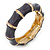 Dark Grey Enamel Segmental Hinged Bangle Bracelet In Gold Plating - 19cm L