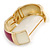 Chunky Cream/ Plum Enamel Hinged Bangle Bracelet In Gold Tone - 19cm L - view 3