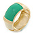 Chunky Cream/ Green Enamel Hinged Bangle Bracelet In Gold Tone - 19cm L