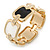 Black/ White Enamel Square, Crystal Hinged Bangle Bracelet In Gold Tone - 19cm L