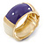 Chunky Cream/ Purple Enamel Hinged Bangle Bracelet In Gold Tone - 19cm L