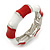 Red/ White Enamel Segmental Hinged Bangle Bracelet In Rhodium Plating - 19cm L